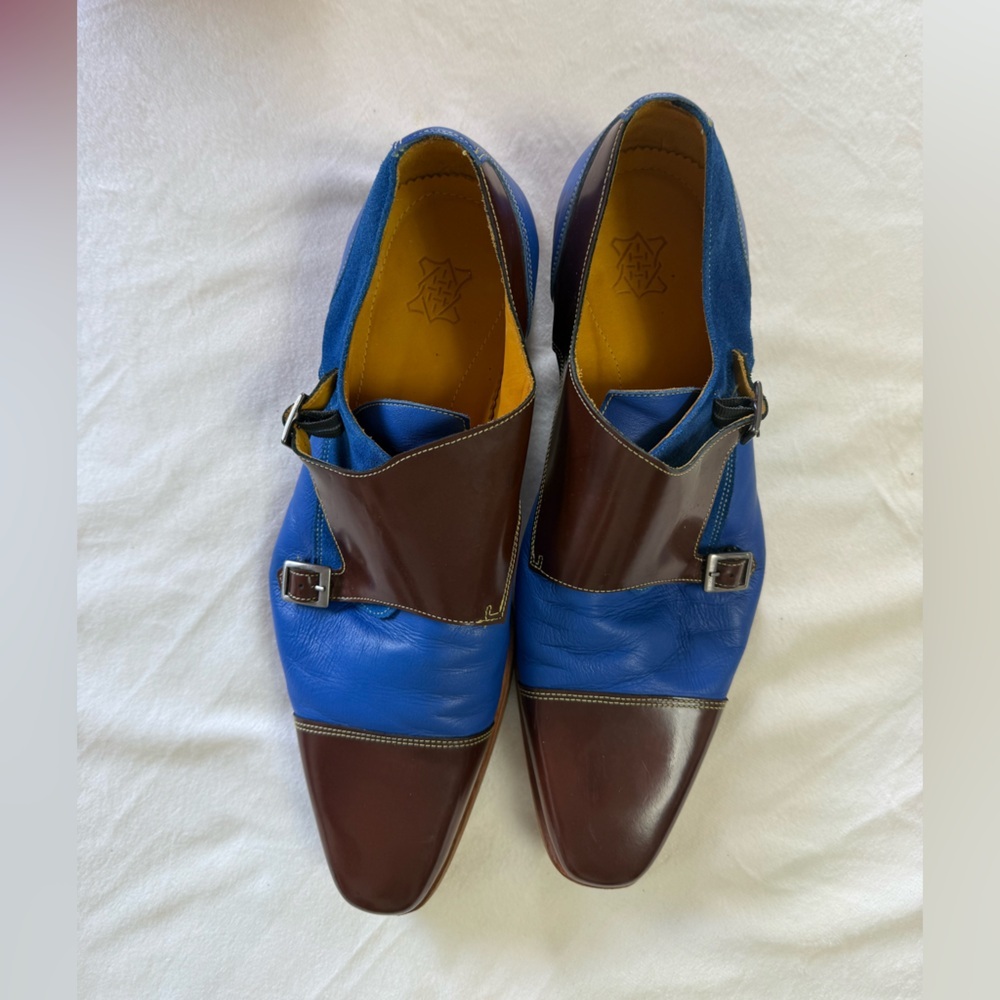Undandy Custom Double Monk Strap Shoes - Blue & Brown Leather/Suede - EU 43